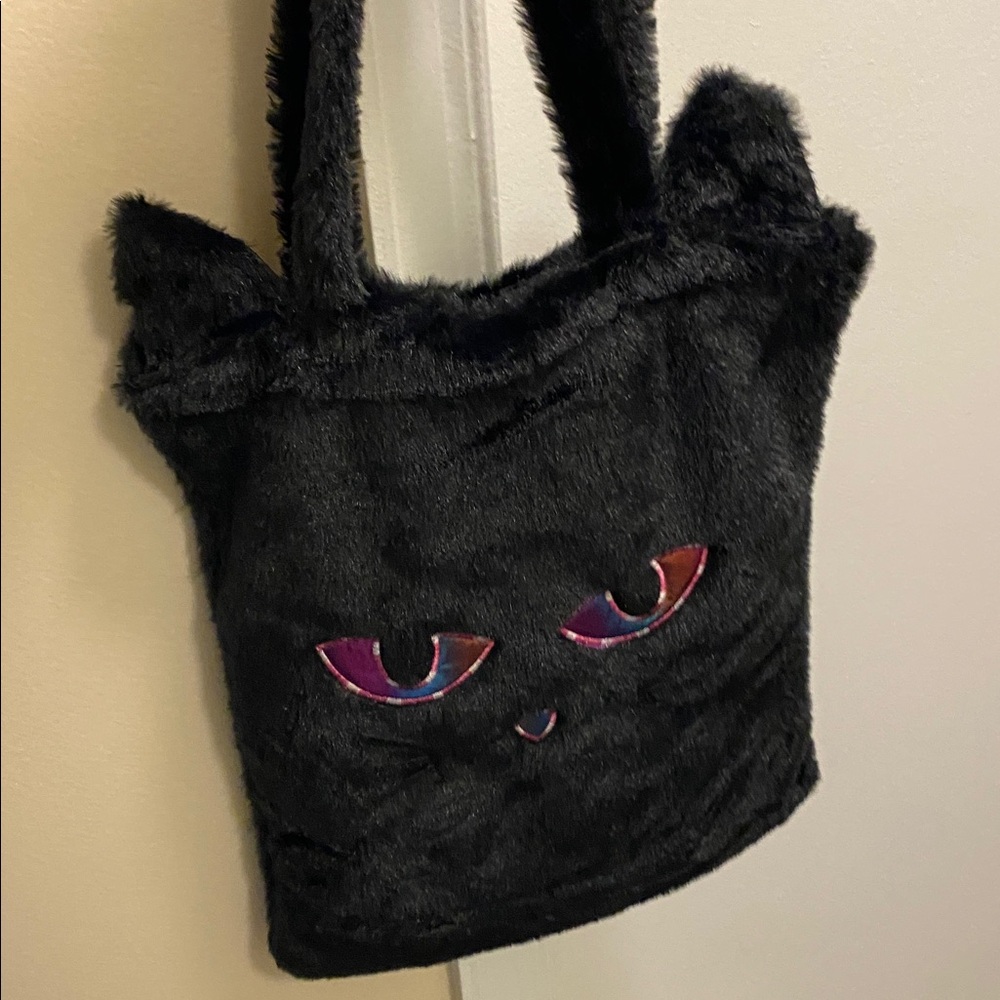 Halloween Black Cat Plush Tote Bag
